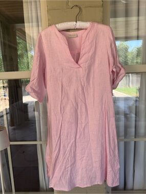 Nomad Soft Pink Linen V-Neck Tunic Dress